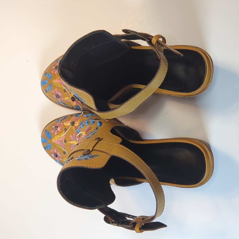 Floral Embroidery Buckled Backless Ankle Boots Size 9 - Picture 6 of 14